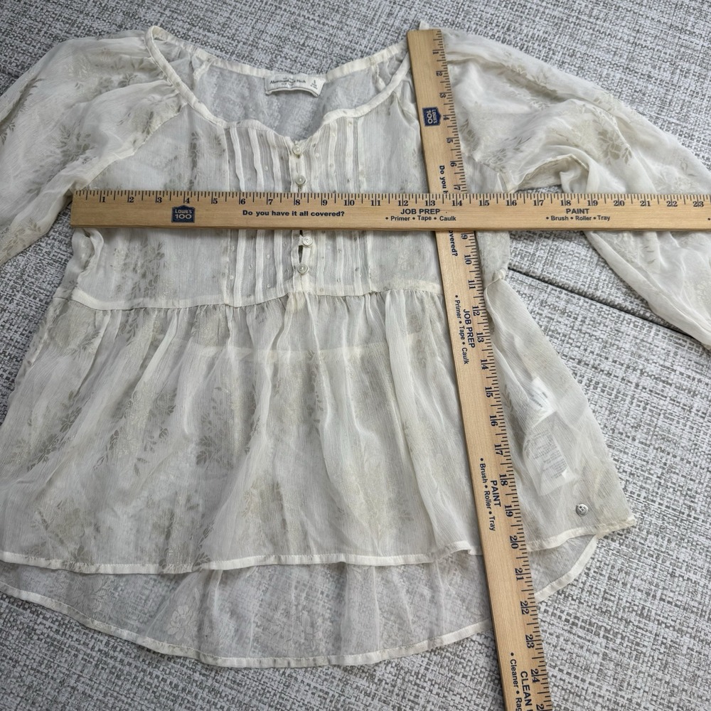 Abercrombie & Fitch‎ Babydoll Tiered Sheer Pintuck Blouse Cream Coquette Size S - Picture 6 of 14